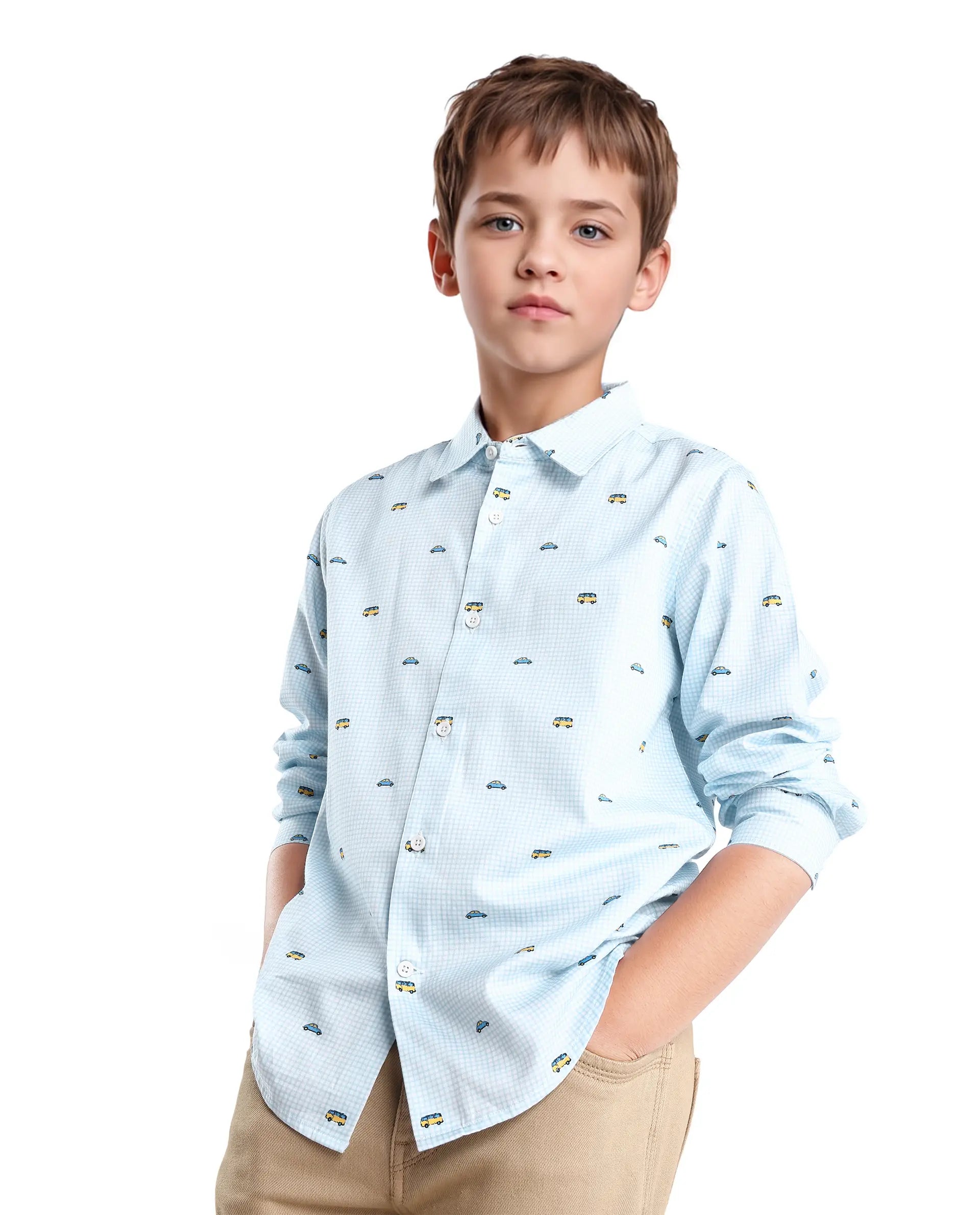 Rare Ones Kids Traf Light Blue Cotton Printed Button Closure Regular Fit Shirt