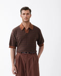Rare Rabbit Men's Trin Rust Cotton Striped Print Regular Fit Half Sleeve Polo