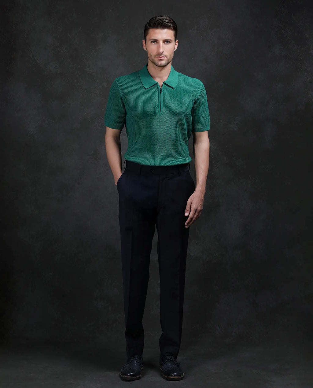 Rare Rabbit Men's Tris Green Cotton Plain Regular Fit Half Sleeve Polo