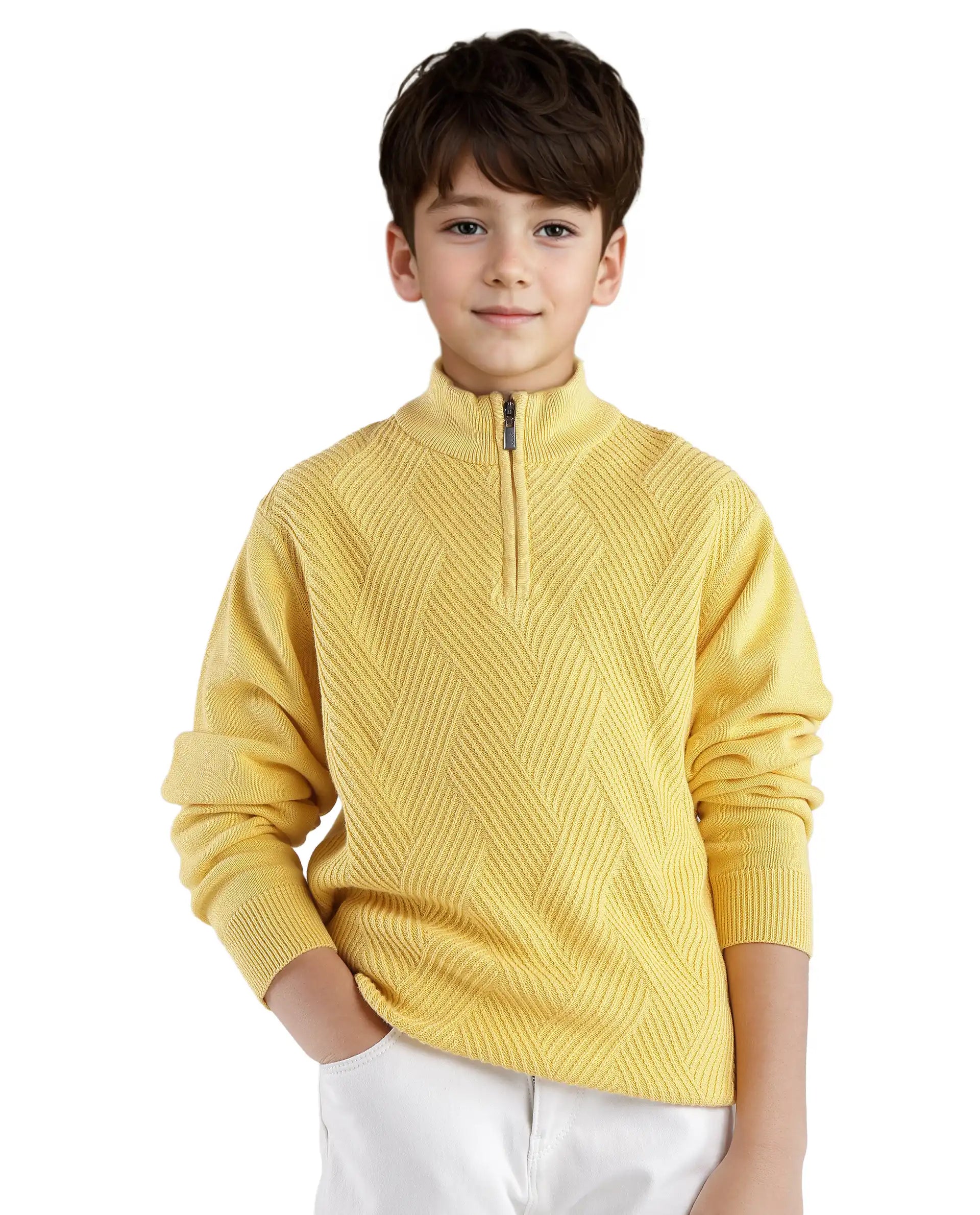 Rare Ones Kids Tron Yellow Cotton Full Sleeve Zipper Regular Fit Sweater