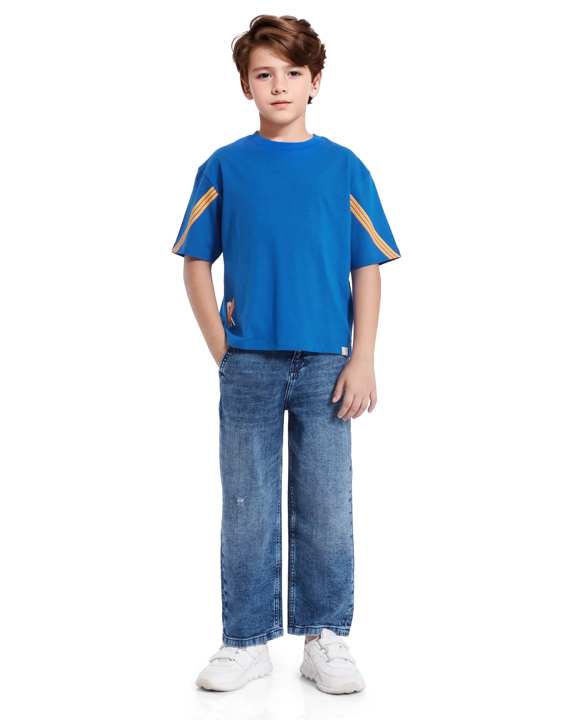 Rare Ones Kids Tsum Blue Cotton Half Sleeve Slip-On Printed Boxy Fit T-Shirt