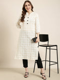 Women's Straight Cream Embellished Kurta