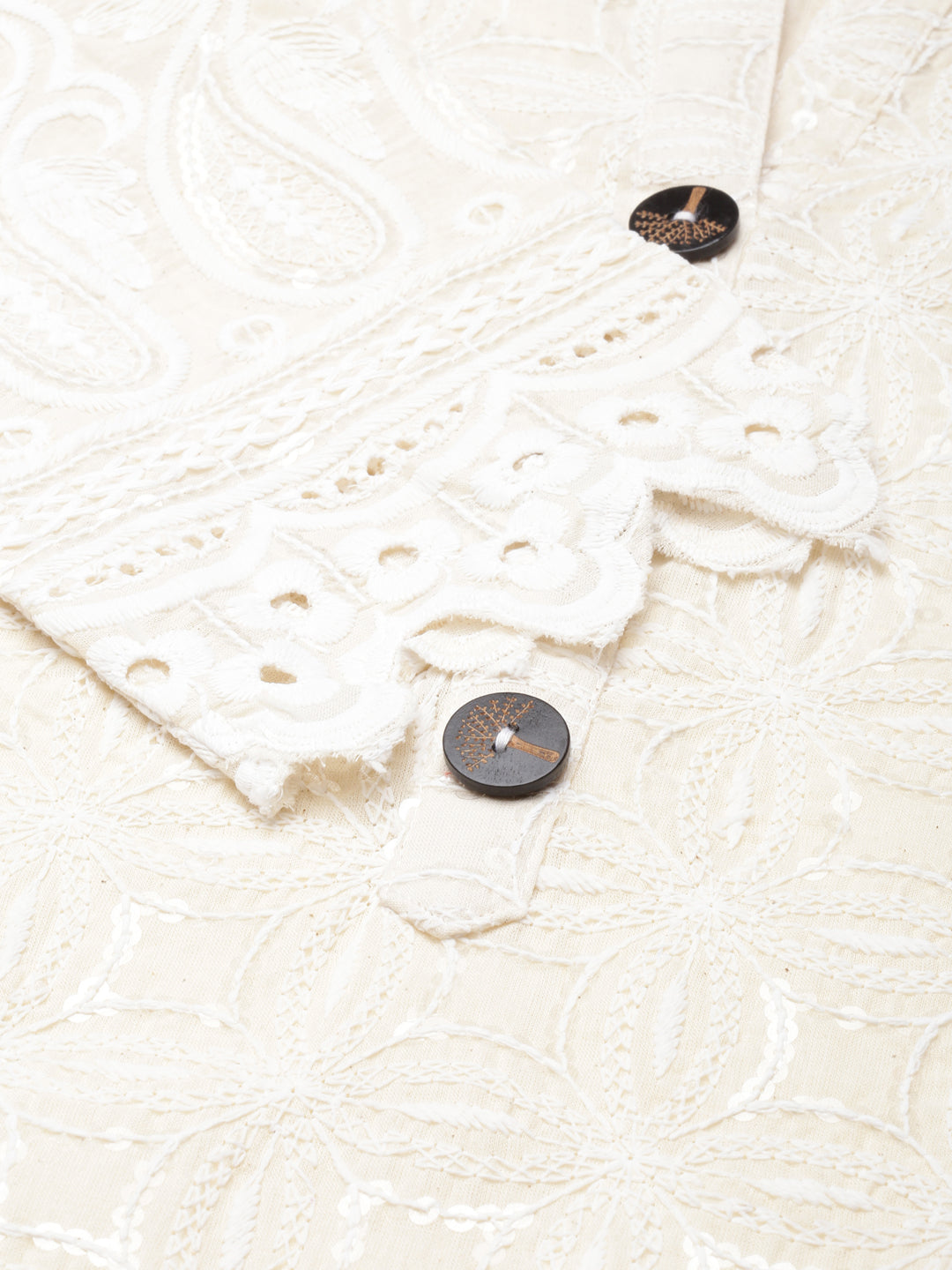 Women's Straight Cream Embellished Kurta