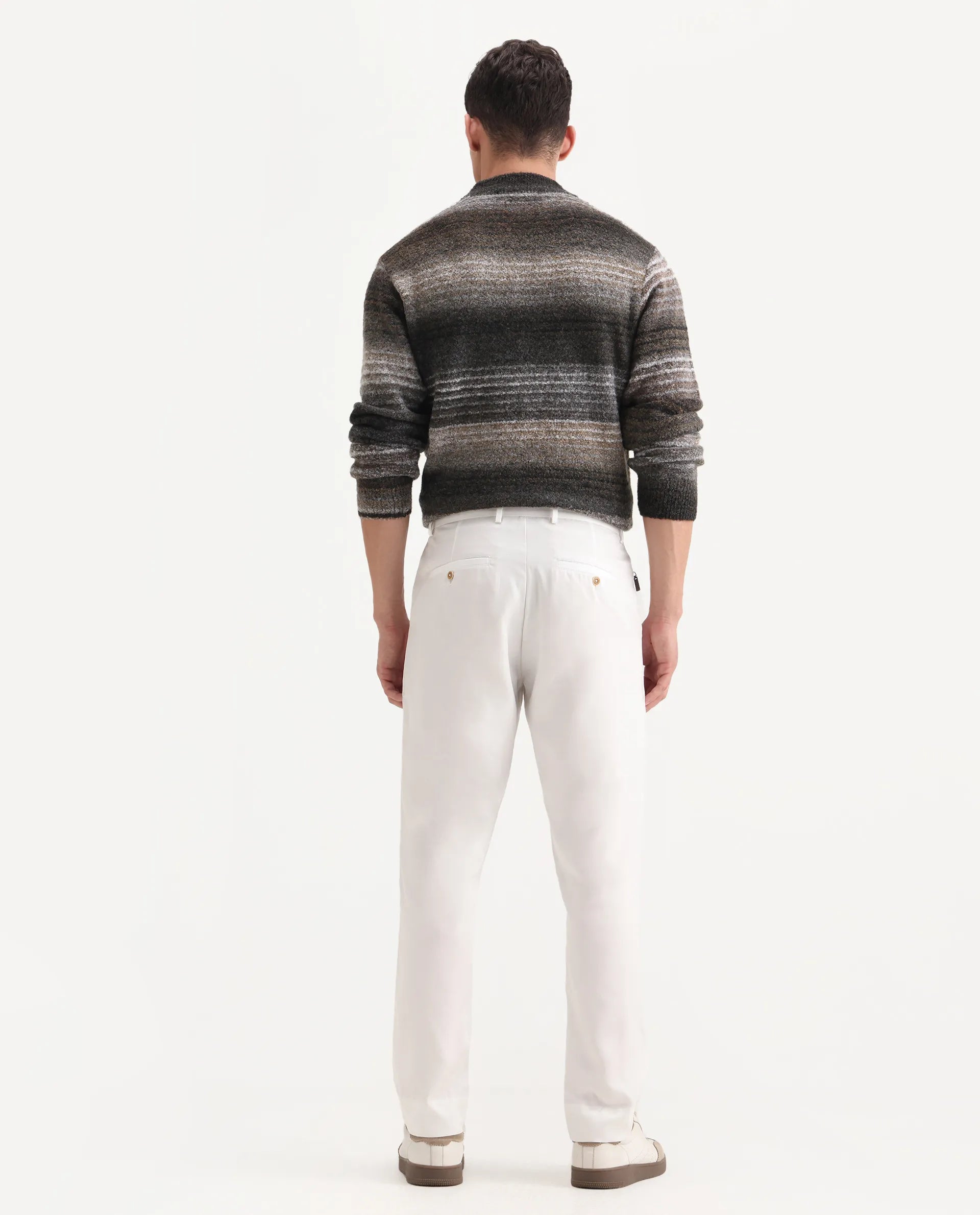 Rare Rabbit Men's Ugo White Cotton Blend Plain Regular Fit Trouser