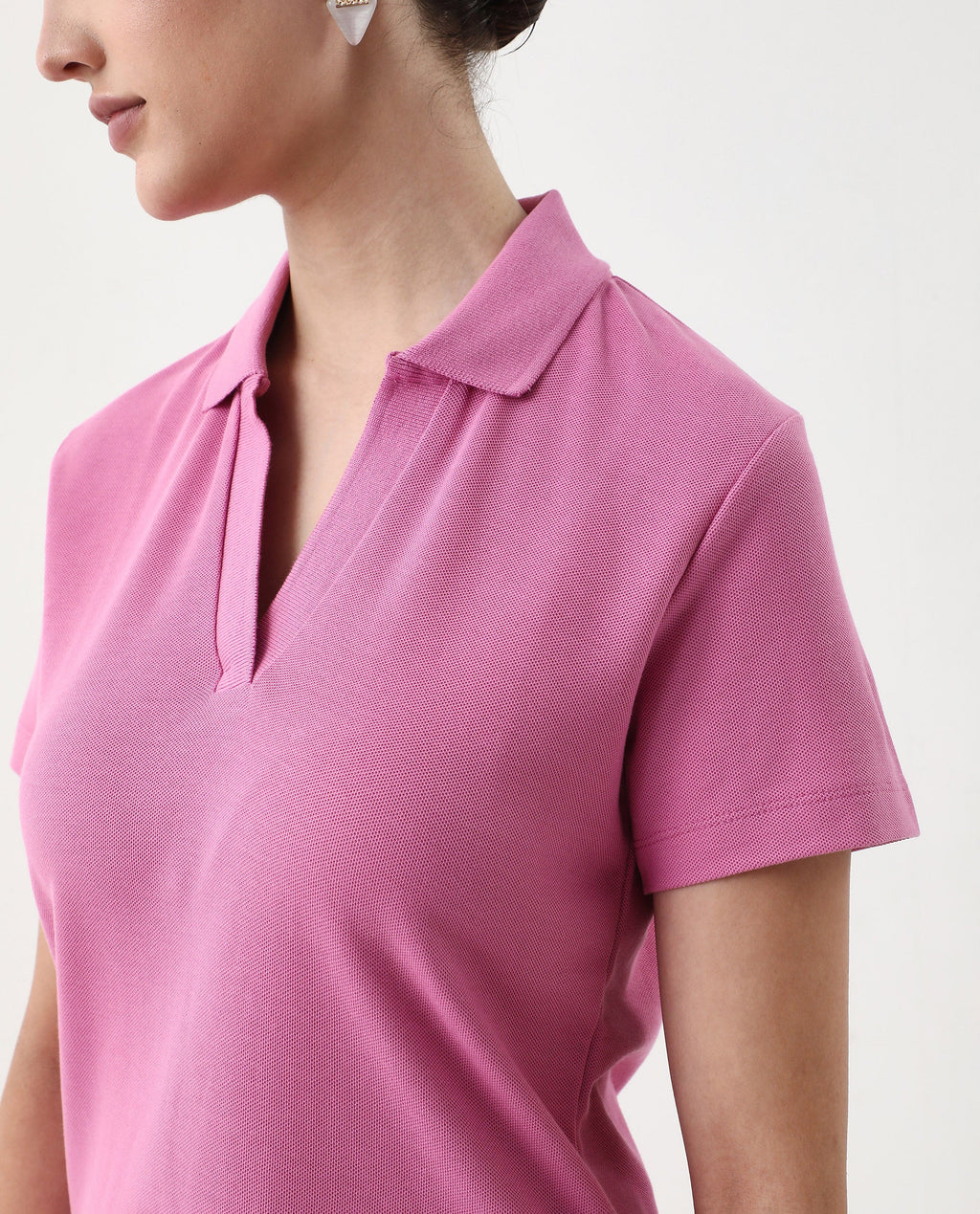Rareism Women's Vano Pink Cotton Crew Neck Graphic Print Oversized Polo