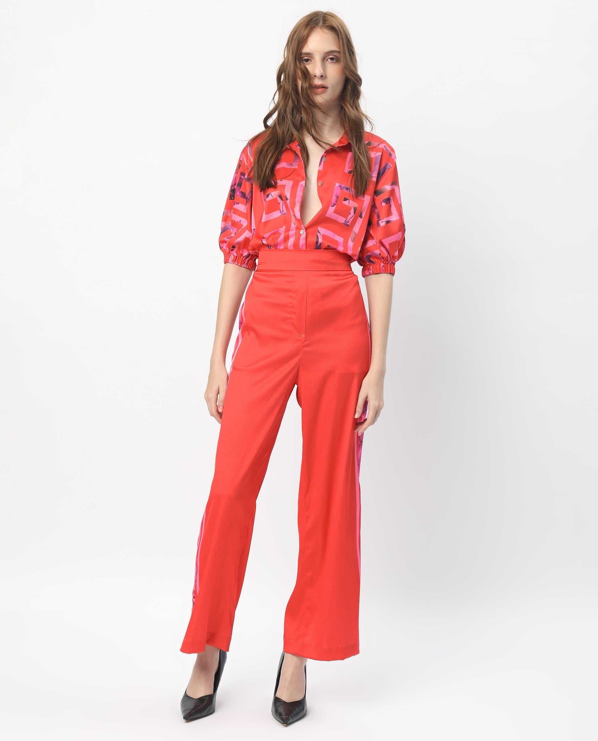 Rareism Women's Wallace Pink Polyester Floral Print Ankle Length Regular Fit Trouser