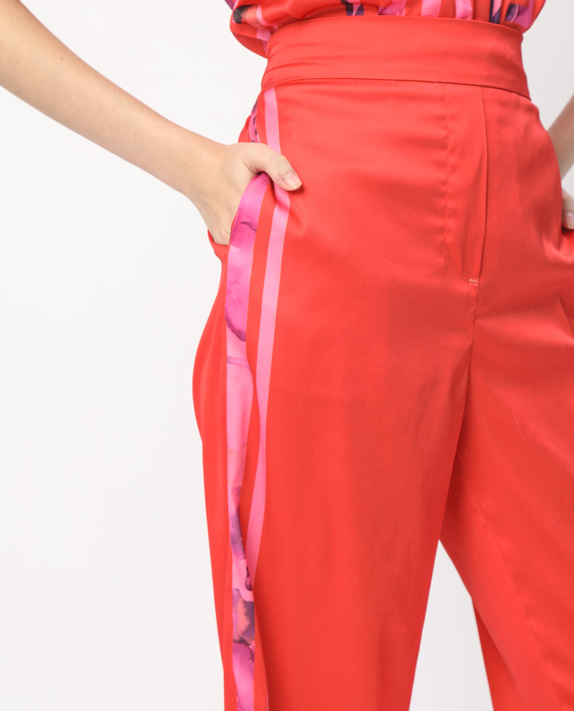 Rareism Women's Wallace Pink Polyester Floral Print Ankle Length Regular Fit Trouser