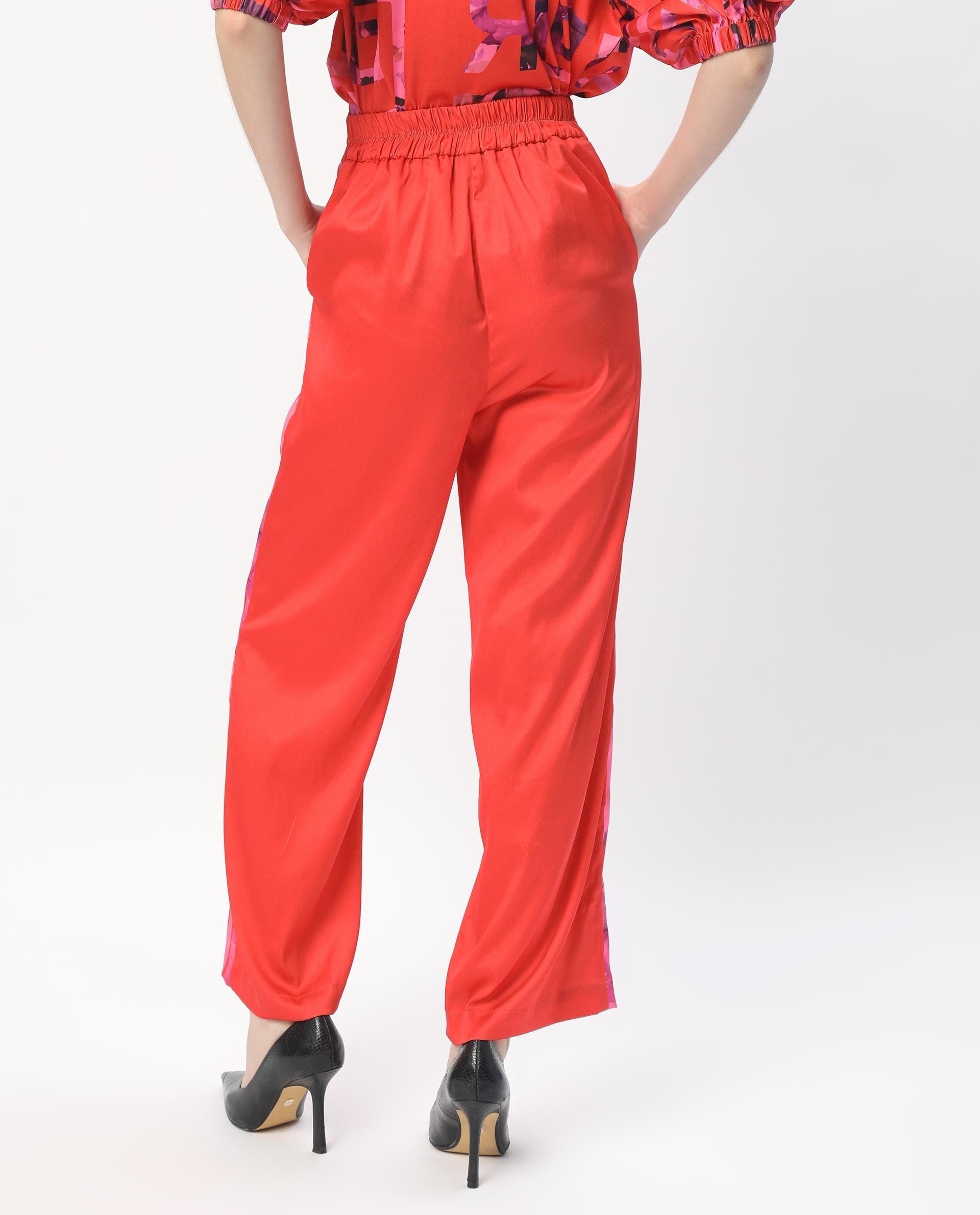 Rareism Women's Wallace Pink Polyester Floral Print Ankle Length Regular Fit Trouser