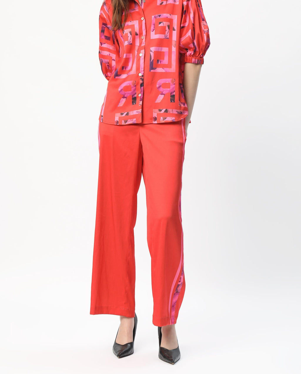 Rareism Women's Wallace Pink Polyester Floral Print Ankle Length Regular Fit Trouser