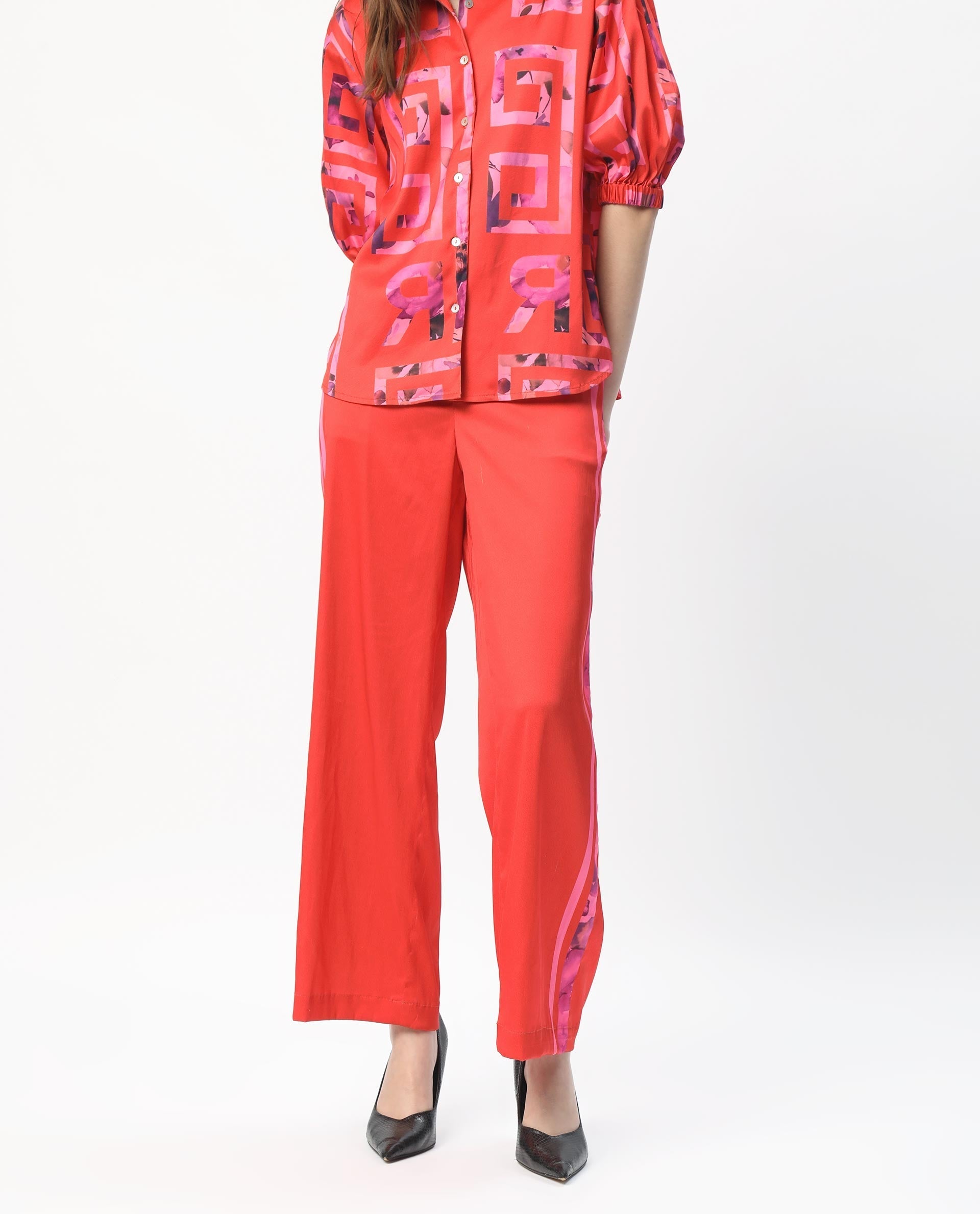 Rareism Women's Wallace Pink Polyester Floral Print Ankle Length Regular Fit Trouser