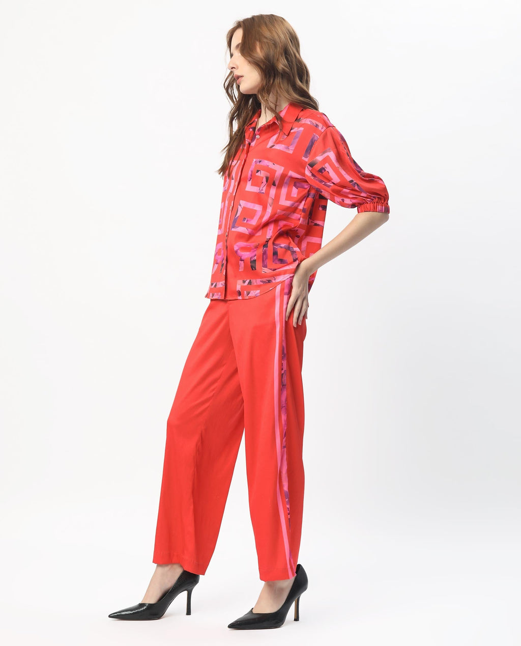 Rareism Women's Wallace Pink Polyester Floral Print Ankle Length Regular Fit Trouser