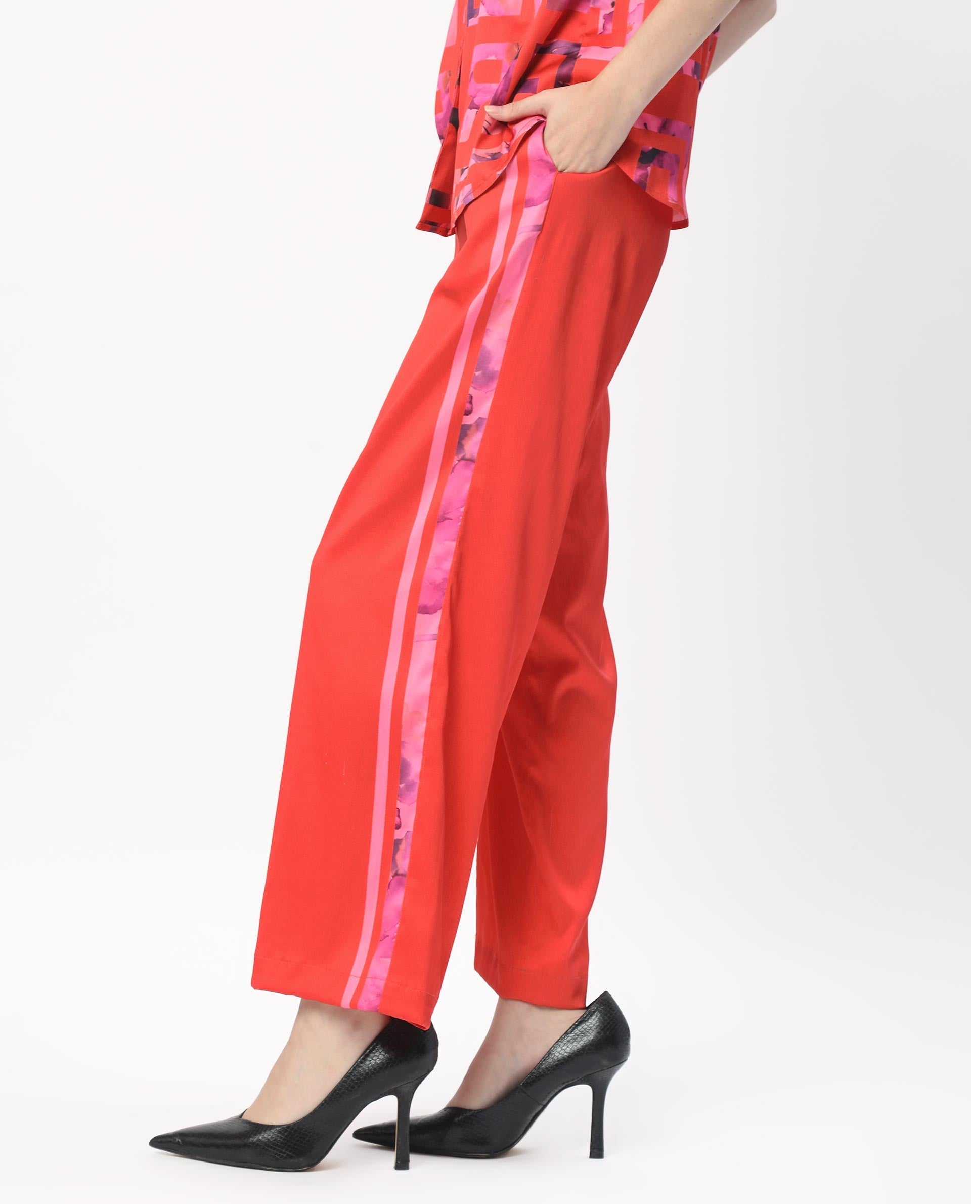 Rareism Women's Wallace Pink Polyester Floral Print Ankle Length Regular Fit Trouser