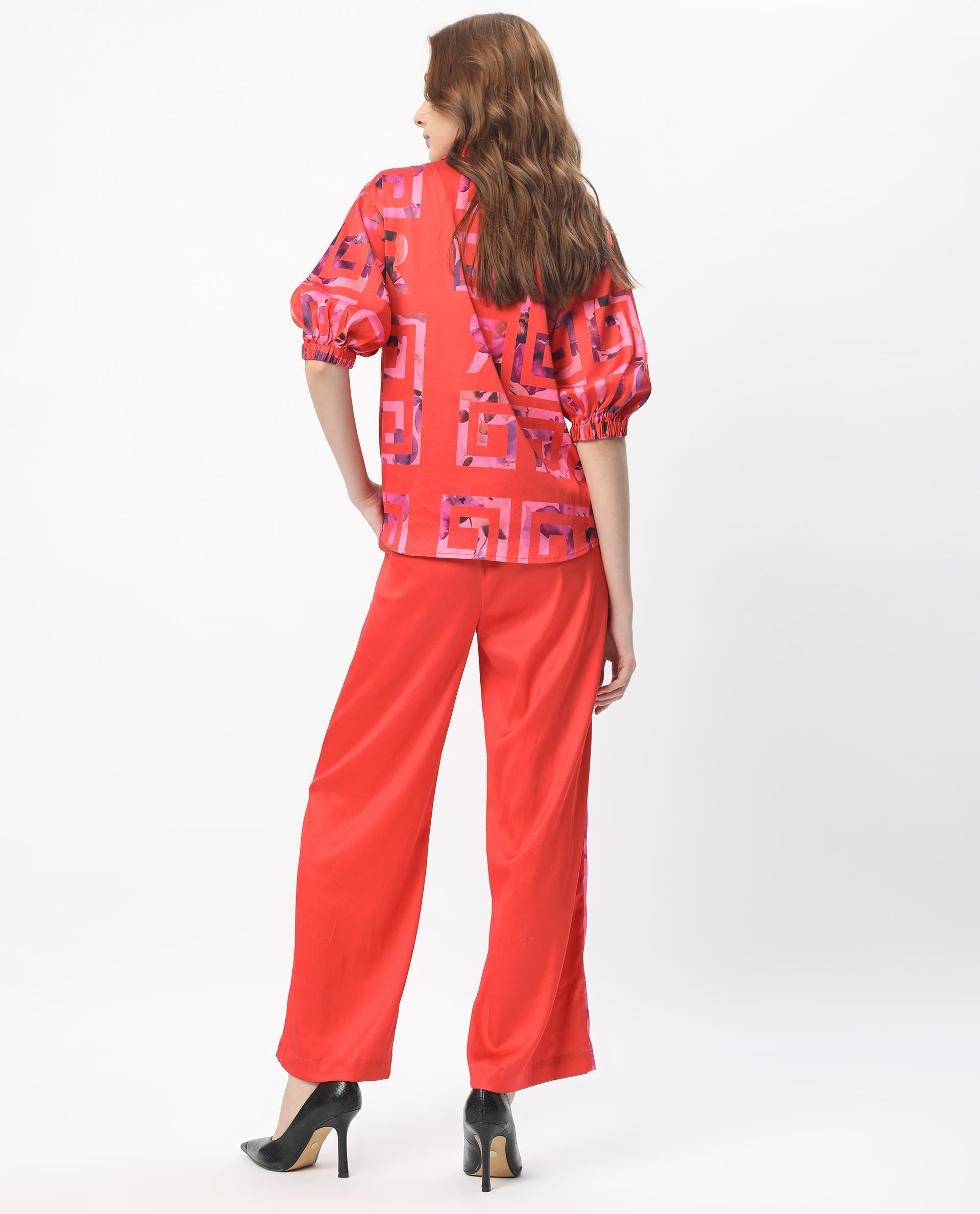 Rareism Women's Wallace Pink Polyester Floral Print Ankle Length Regular Fit Trouser