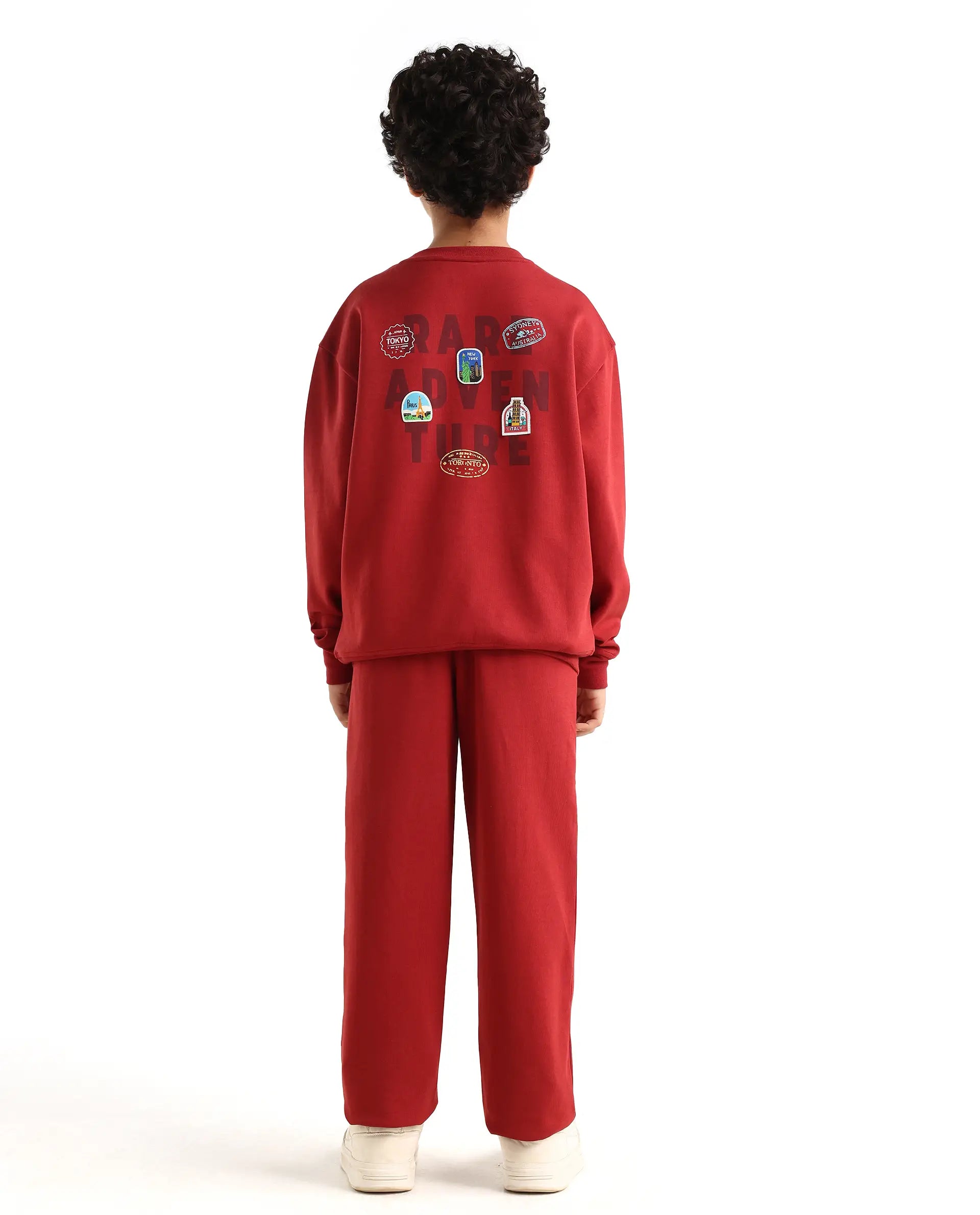 Rare Ones Kids Waro-B Dark Red Cotton Blend Printed Straight Fit Trackpant