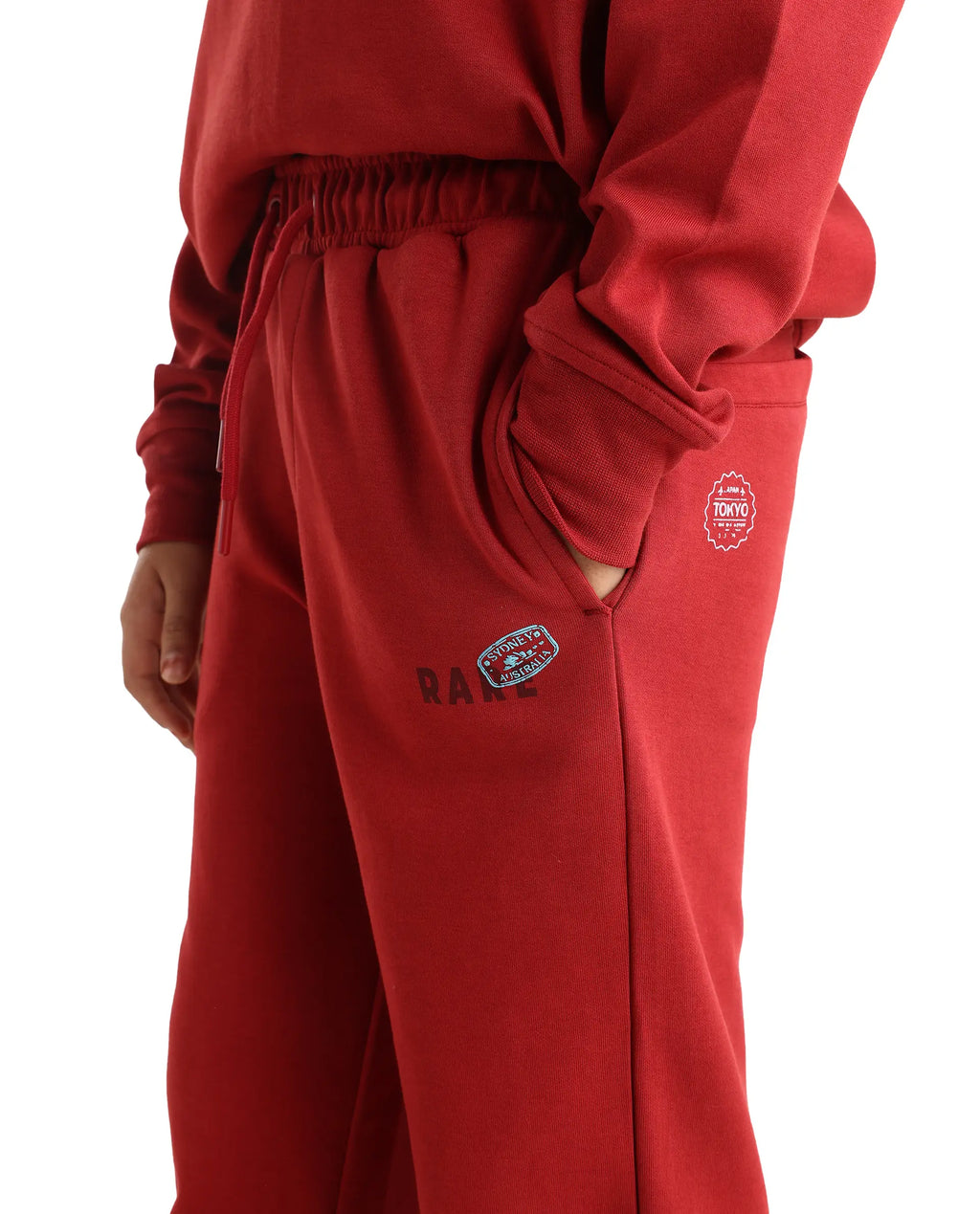 Rare Ones Kids Waro-B Dark Red Cotton Blend Printed Straight Fit Trackpant