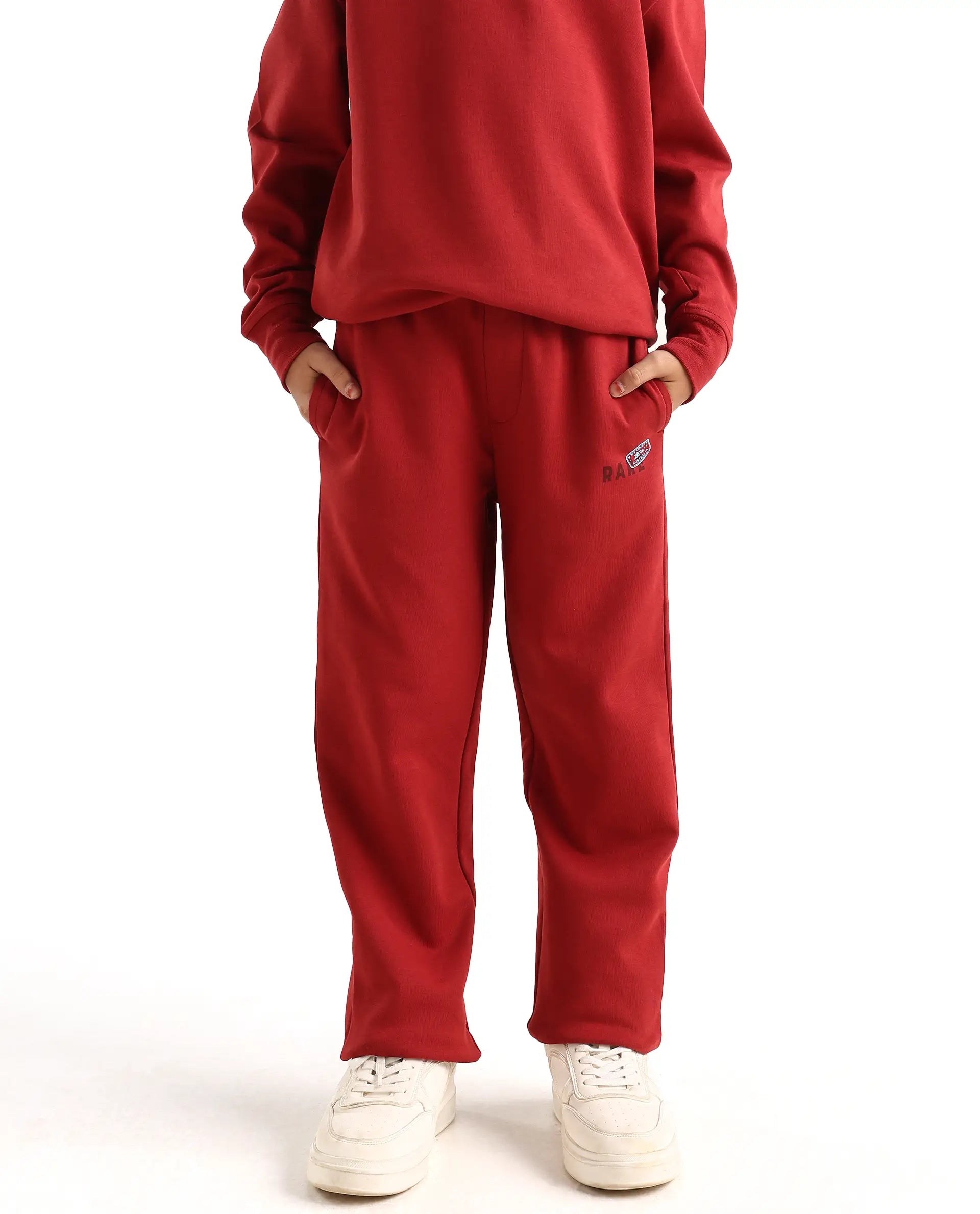 Rare Ones Kids Waro-B Dark Red Cotton Blend Printed Straight Fit Trackpant