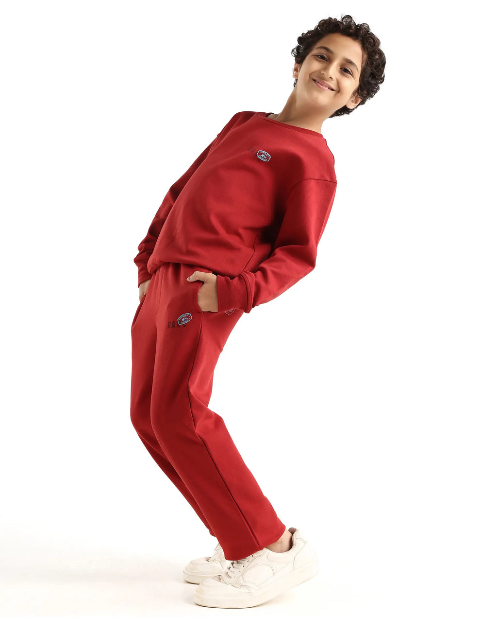 Rare Ones Kids Waro-B Dark Red Cotton Blend Printed Straight Fit Trackpant