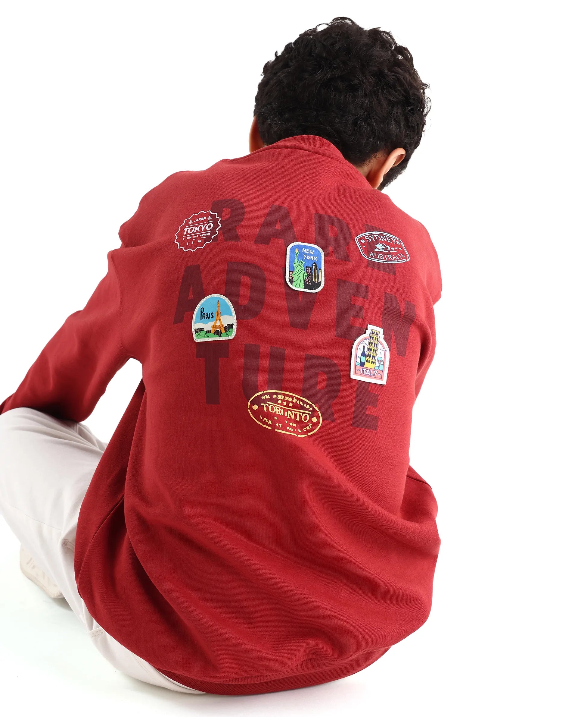 Rare Ones Kids Waro Dark Red Cotton Blend Puff Print Oversized Sweatshirt