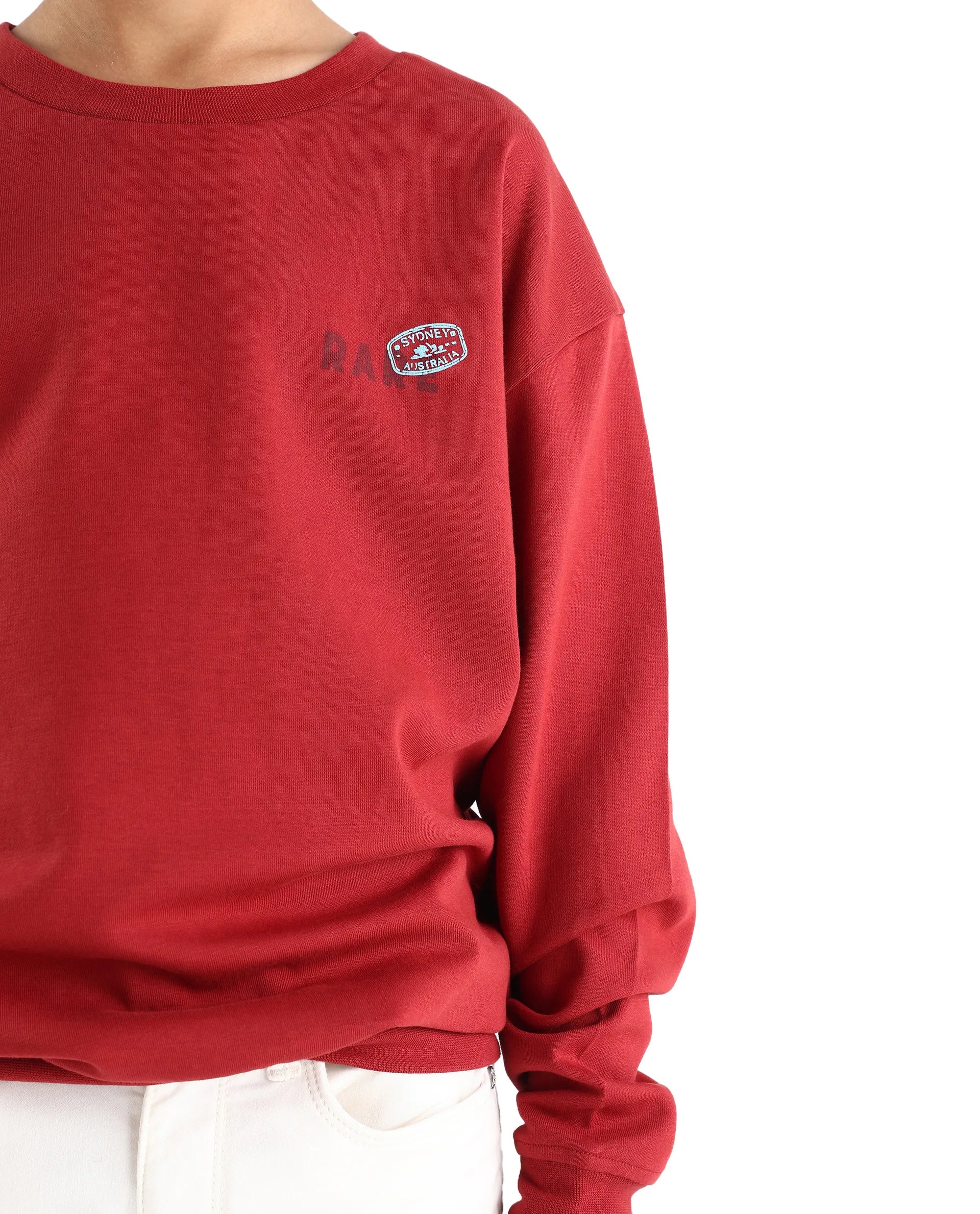 Rare Ones Kids Waro Dark Red Cotton Blend Puff Print Oversized Sweatshirt