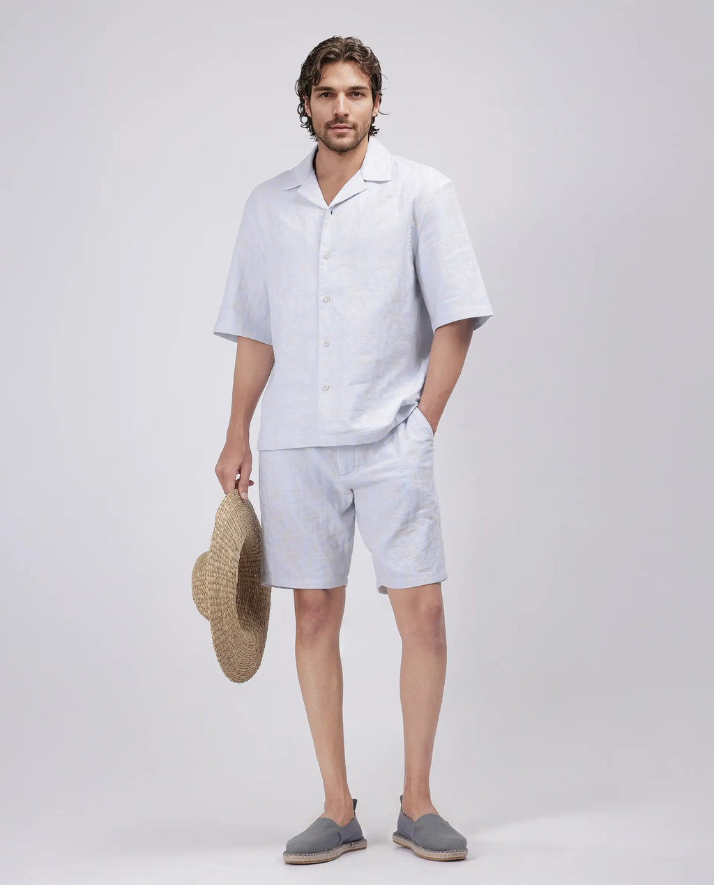 Rare Rabbit Men's Welks Pastel Blue Cotton Blend Jacquard Relaxed Fit Shorts