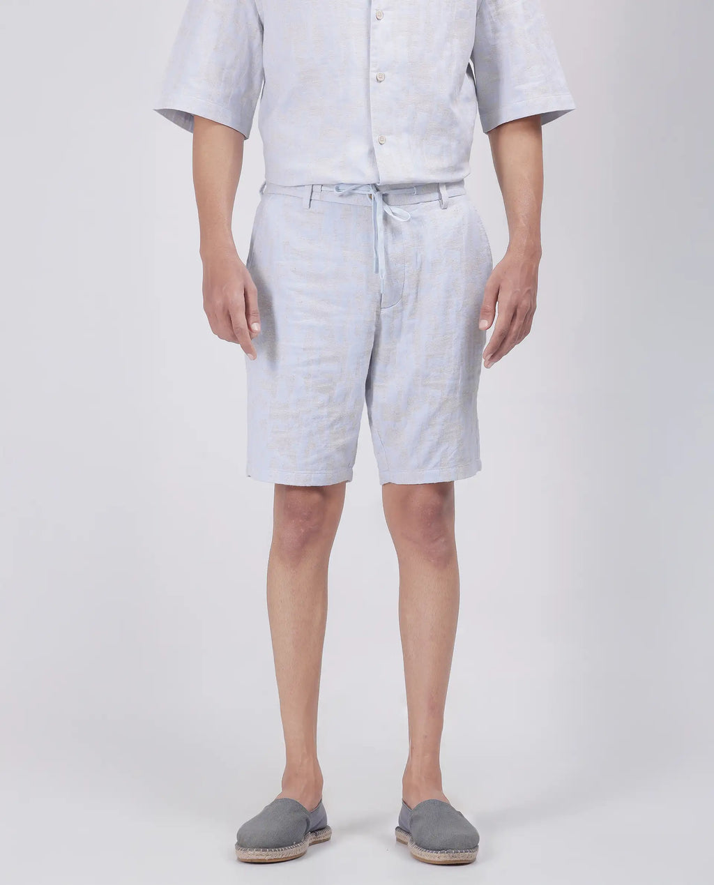 Rare Rabbit Men's Welks Pastel Blue Cotton Blend Jacquard Relaxed Fit Shorts