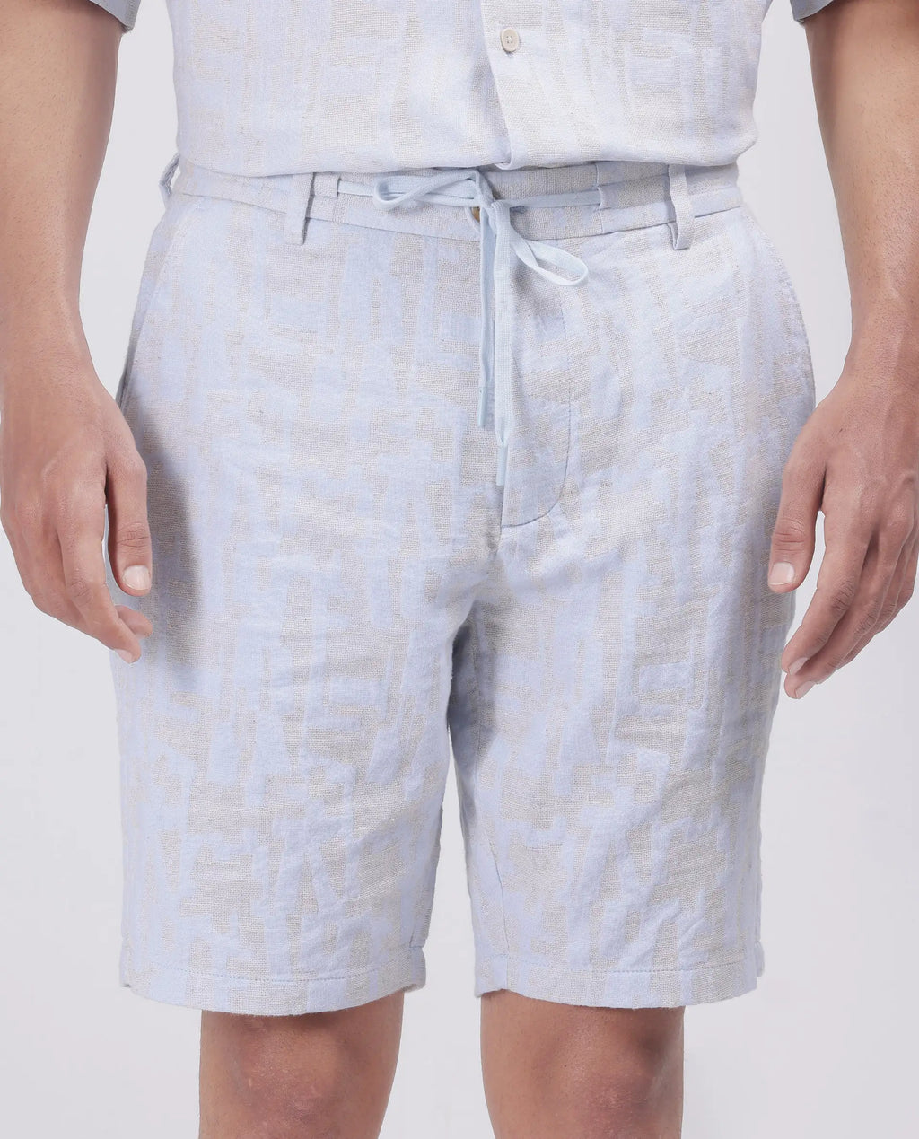 Rare Rabbit Men's Welks Pastel Blue Cotton Blend Jacquard Relaxed Fit Shorts