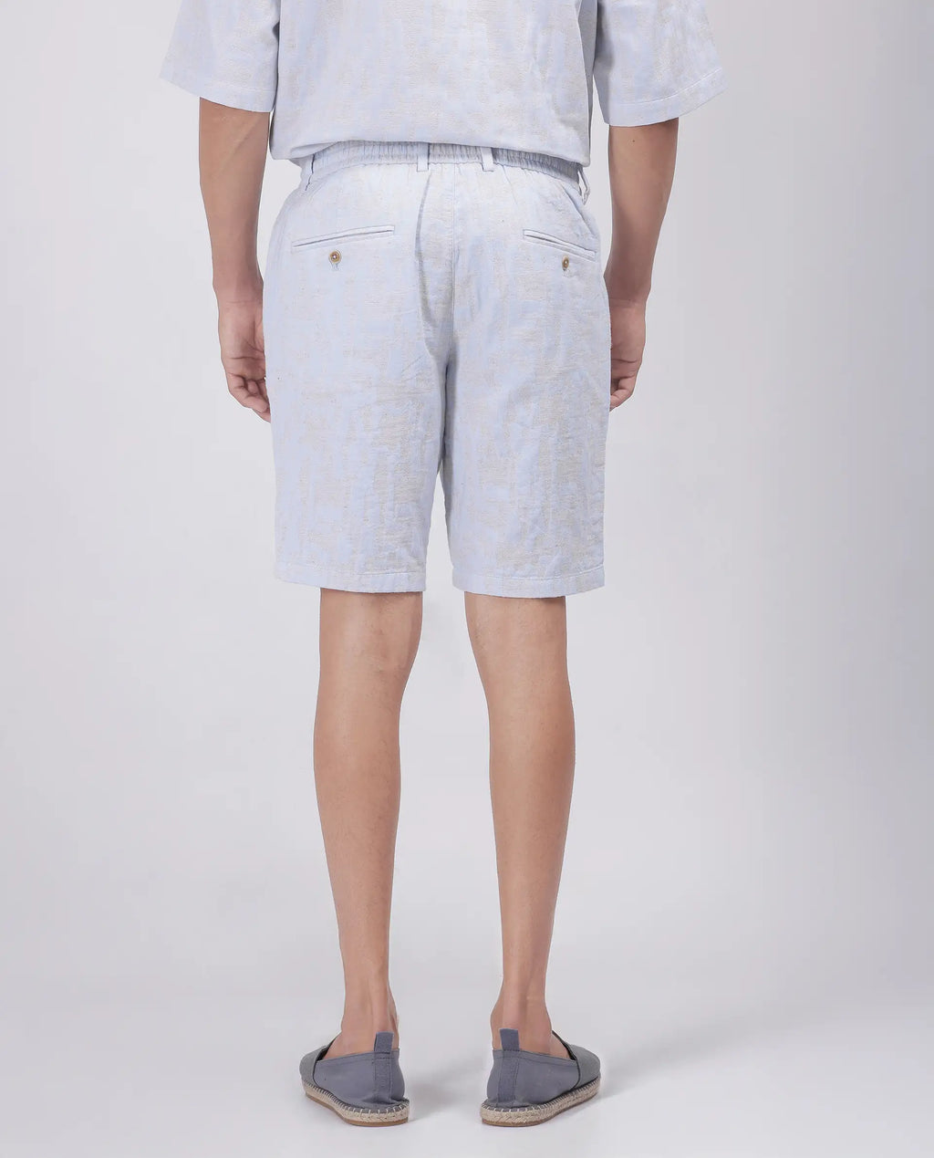 Rare Rabbit Men's Welks Pastel Blue Cotton Blend Jacquard Relaxed Fit Shorts