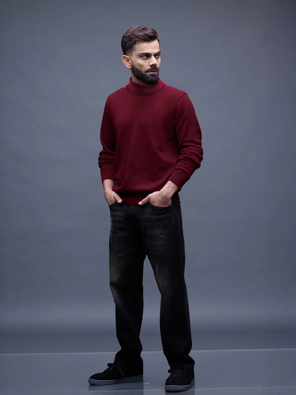 Turtle Neck Full Sleeve T-Shirt | Maroon