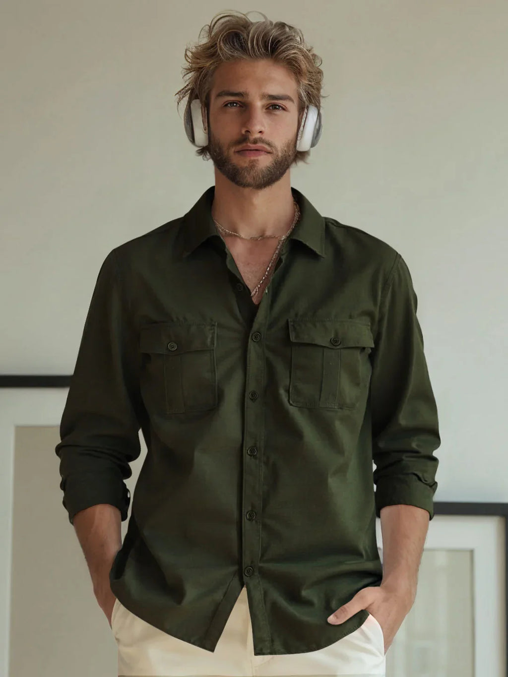 Double Pocket Oversized Shirt | Olive