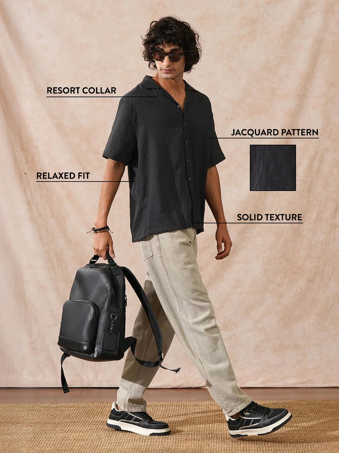 Textured Resort Collar Shirt | Black