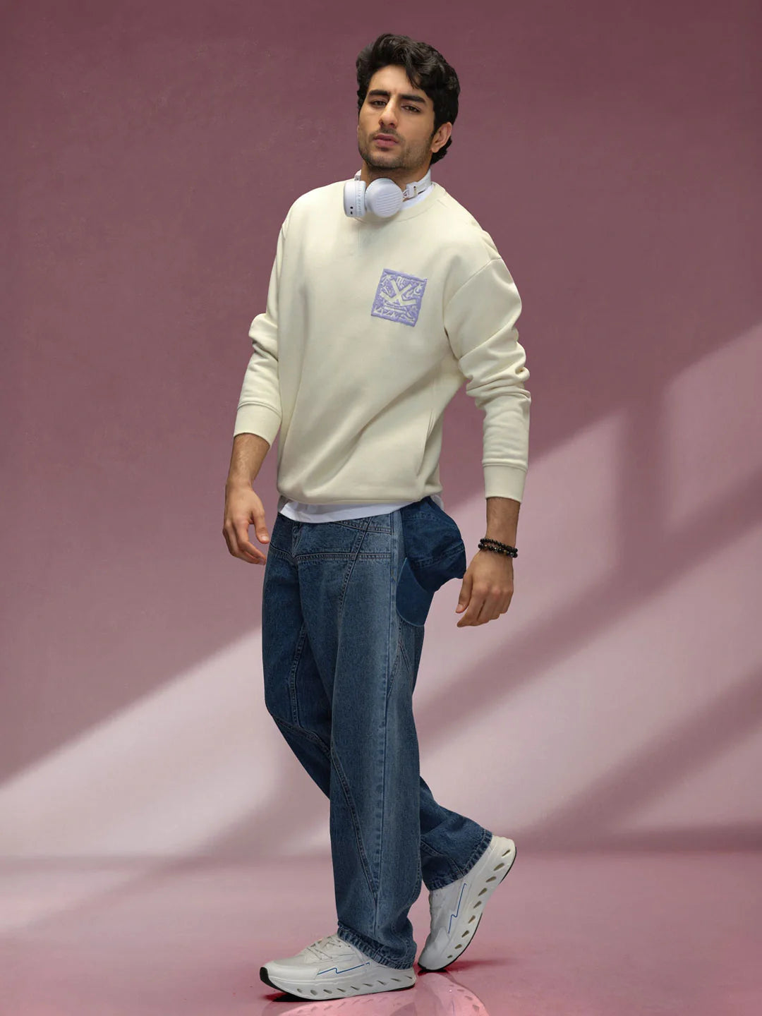 Men's loose fit jeans with cut & sew detail  | Blue