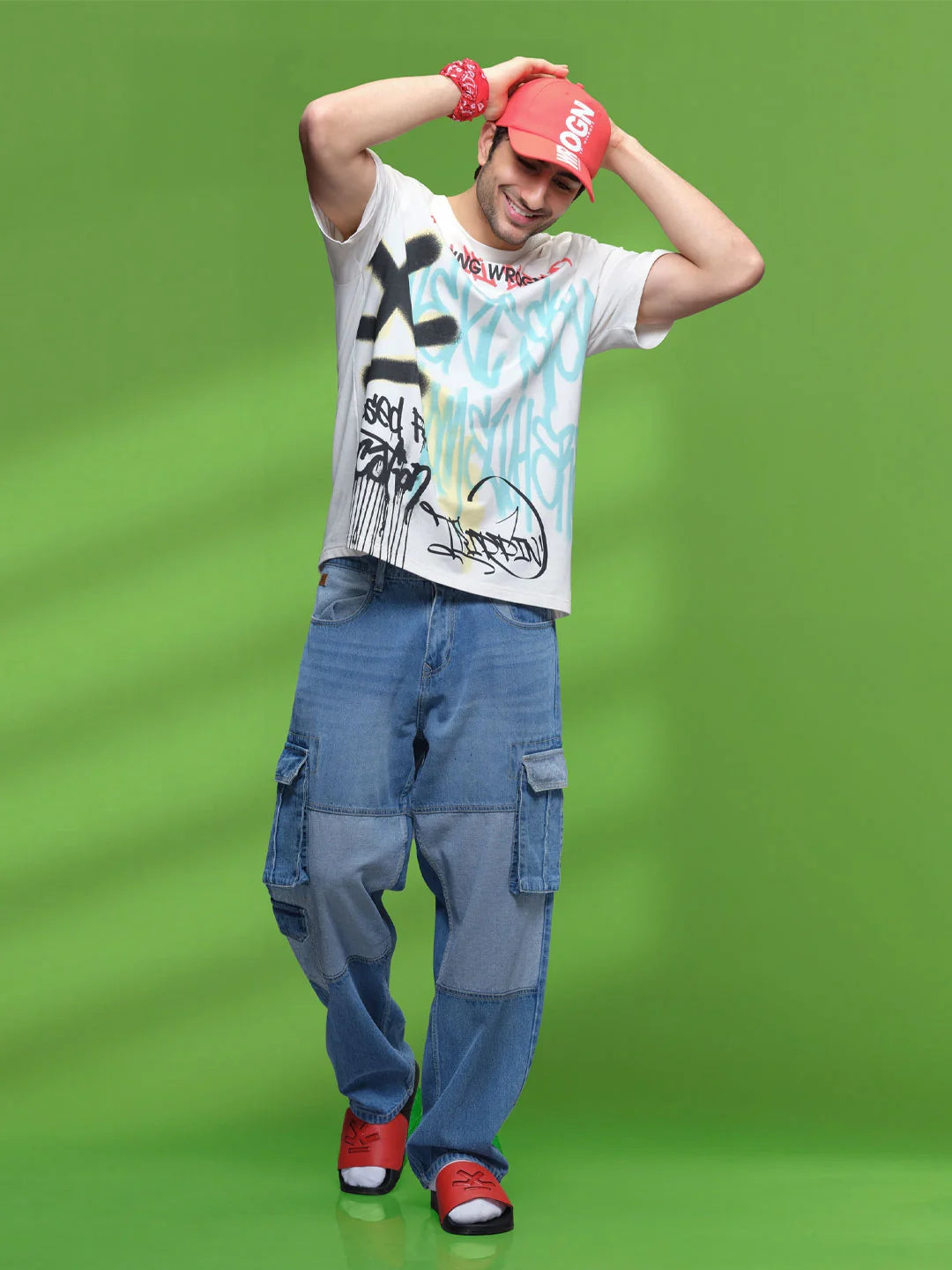 Colour Blocked Denim Cargo | Blue