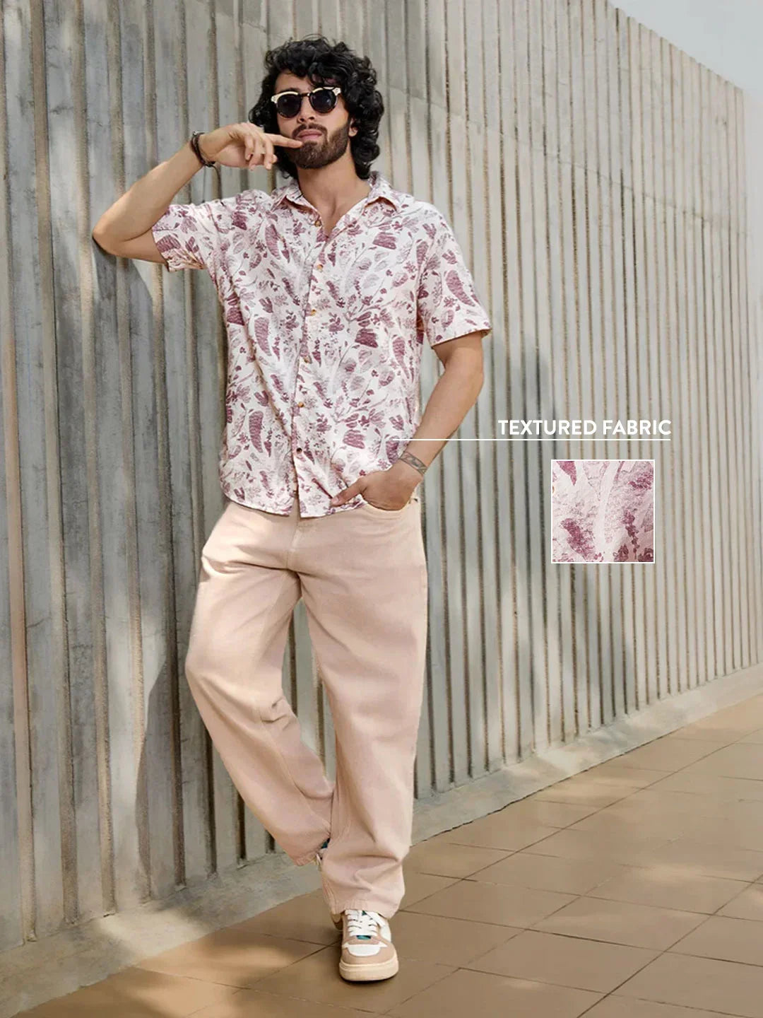 Textured Cotton Dobby AOP shirt | Maroon