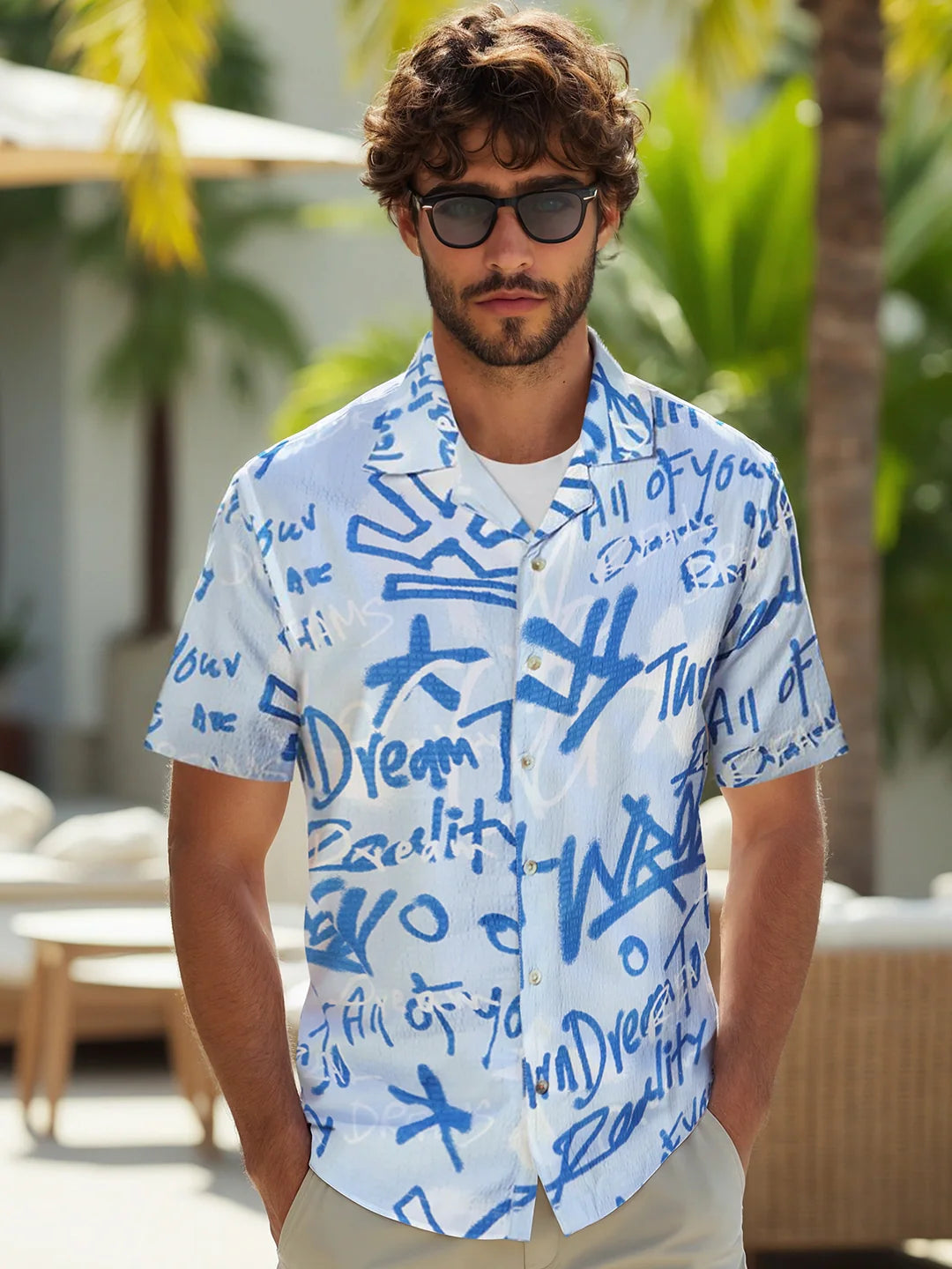 Textured Light Weight AOP Shirt | Blue