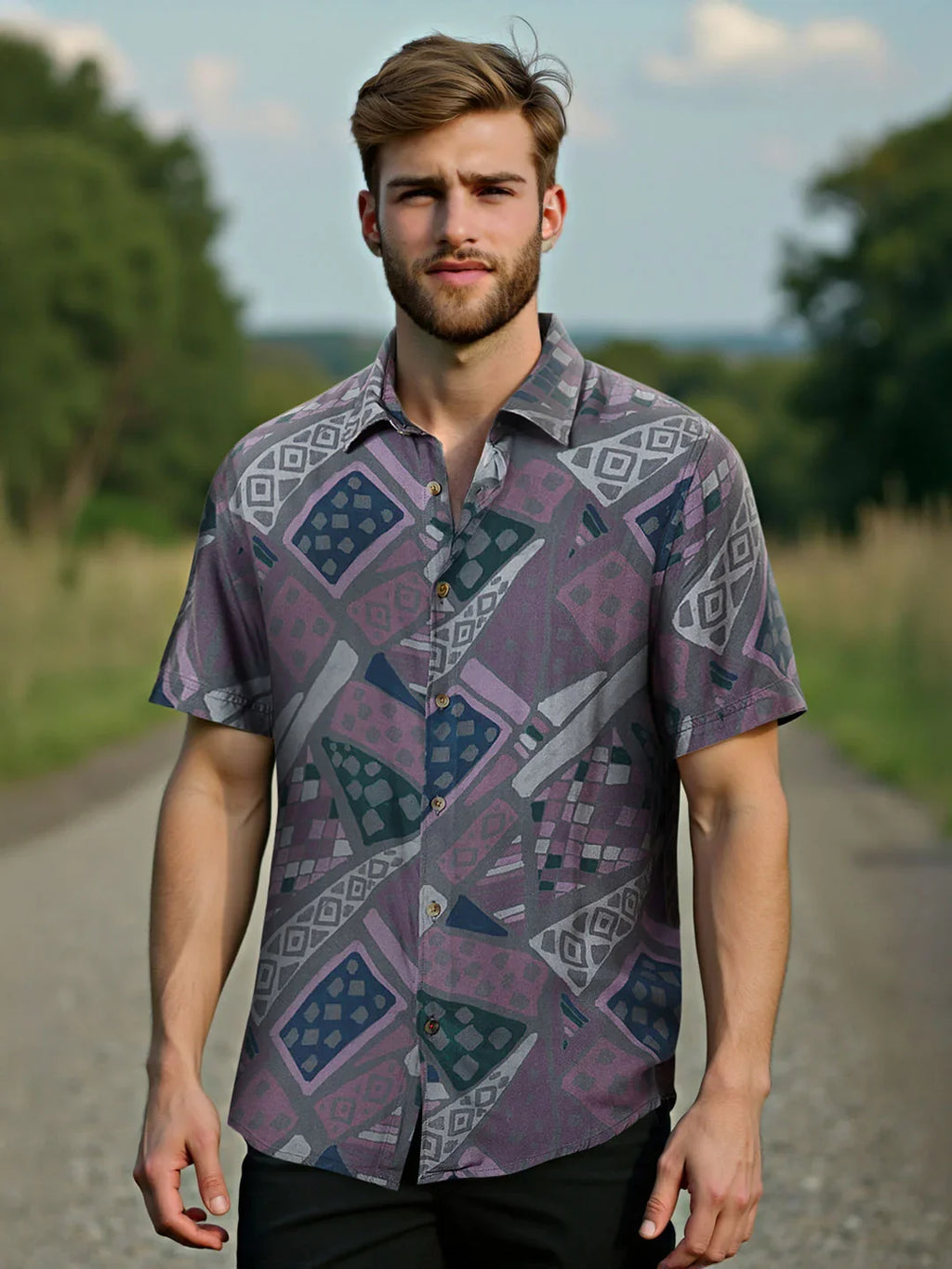 AOP Fluid Light Weight Viscose Shirt | Grey