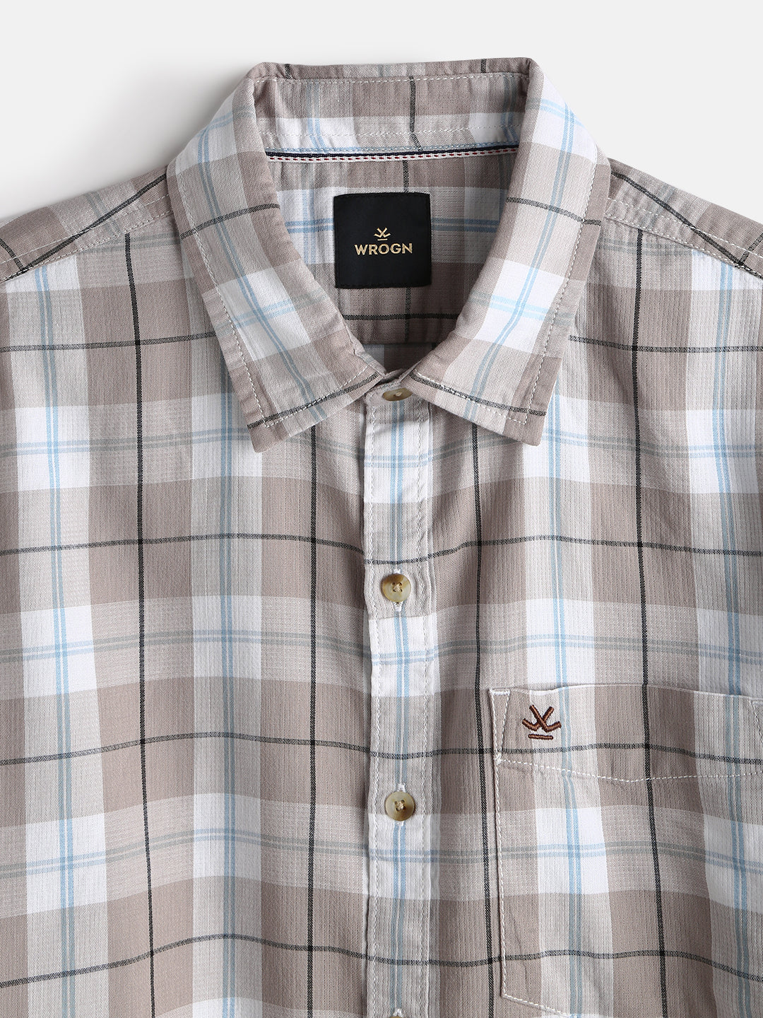 Checked Double Cloth Shirt | Brown