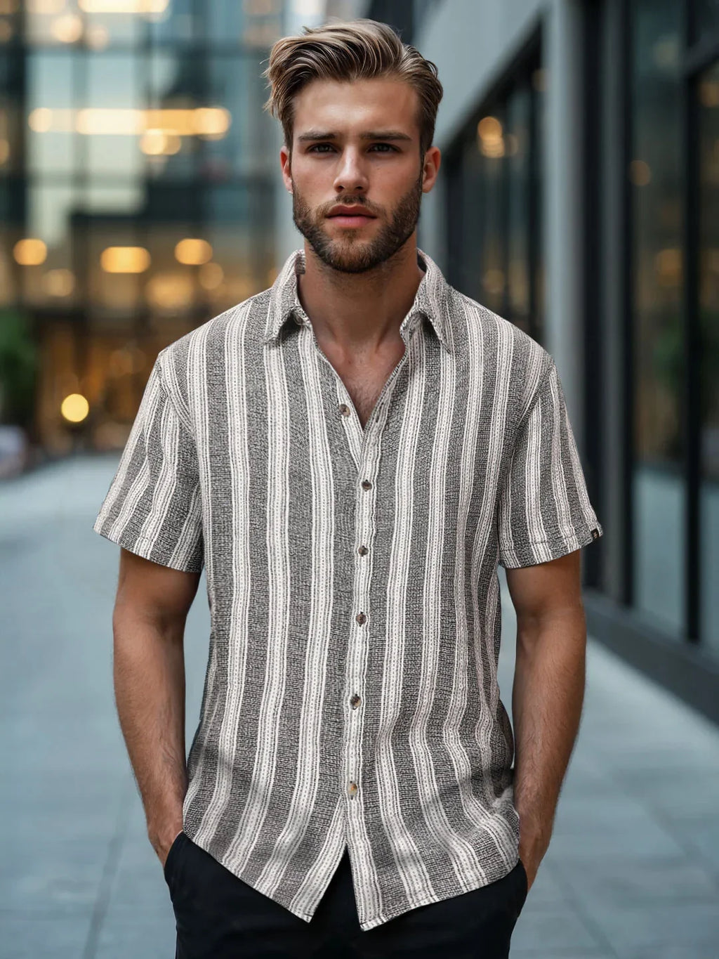 Casual Textured Short Sleeve Shirt | Black
