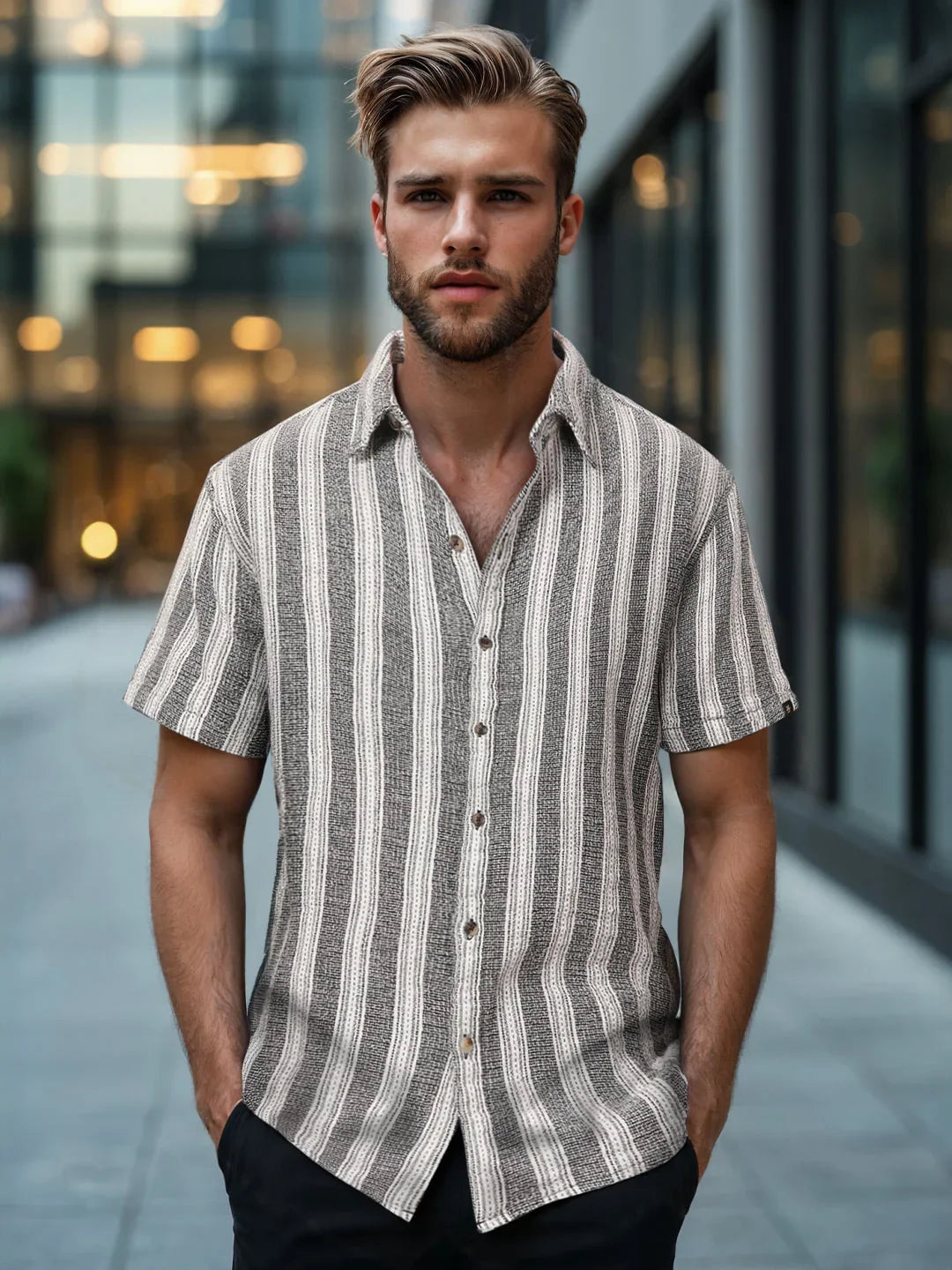 Casual Textured Short Sleeve Shirt | Black