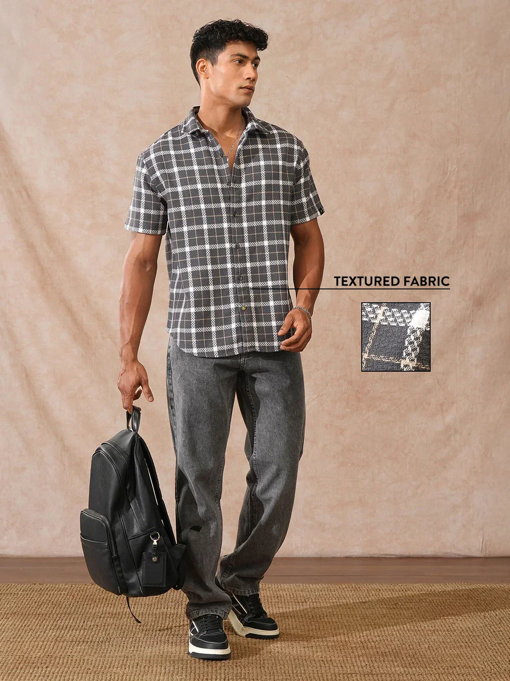 Textured Checks Dobby Shirt | Grey