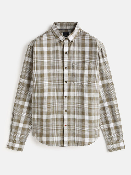 Checked Cotton Slub Shirt | Brown