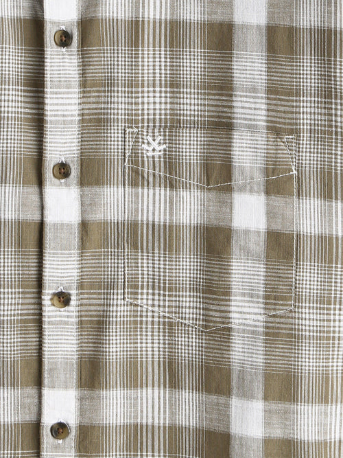 Checked Cotton Slub Shirt | Brown