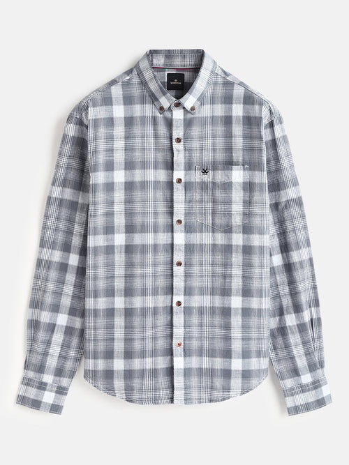 Checked Cotton Slub Shirt | Grey