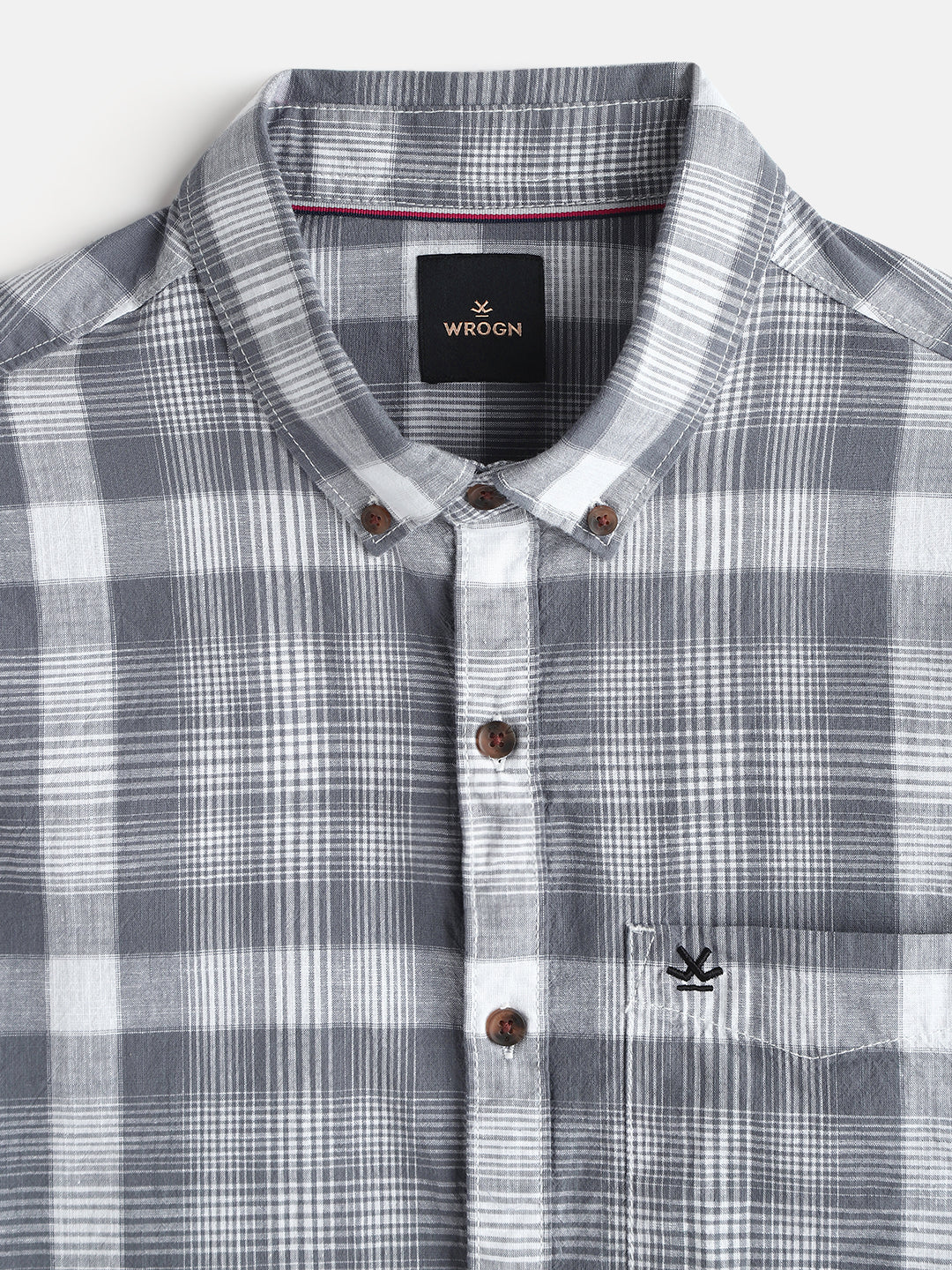 Checked Cotton Slub Shirt | Grey