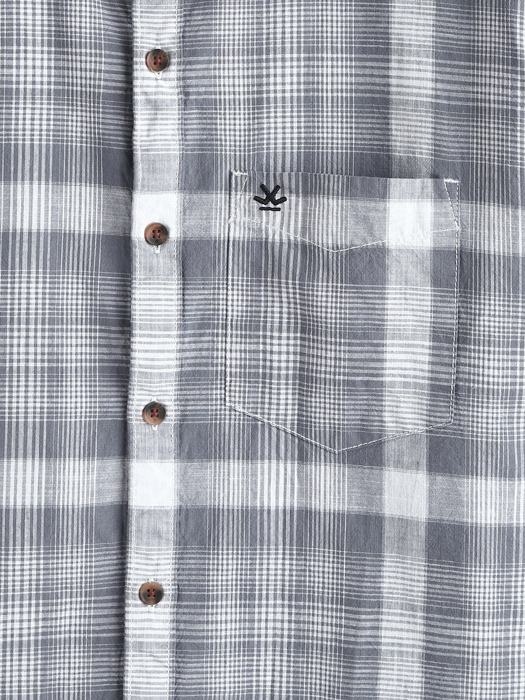 Checked Cotton Slub Shirt | Grey