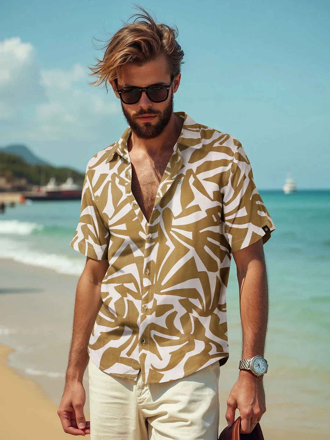 AOP Flowy Viscose Shirt | Khaki