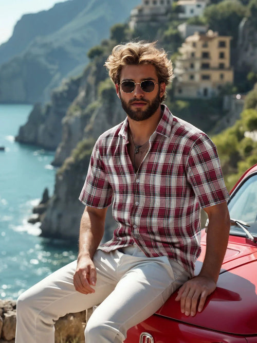 Checked Open Dobby Shirt | Maroon