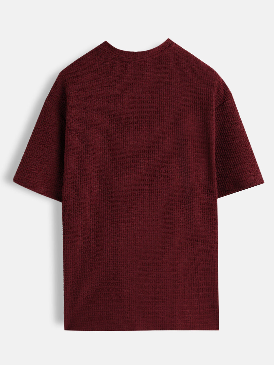 Oversized Jacquard Textured Crew Neck T-Shirt   | Maroon
