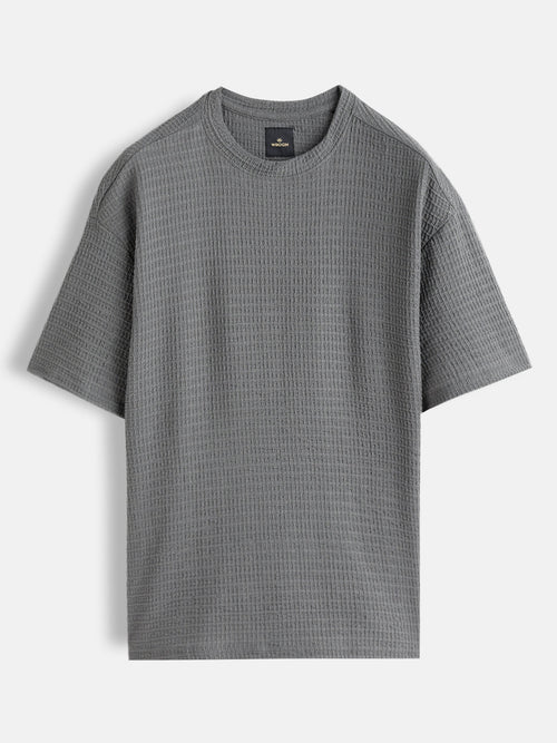 Honeycomb Textured Knit Crew Neck Pullover In Oversized Fit  |  Grey