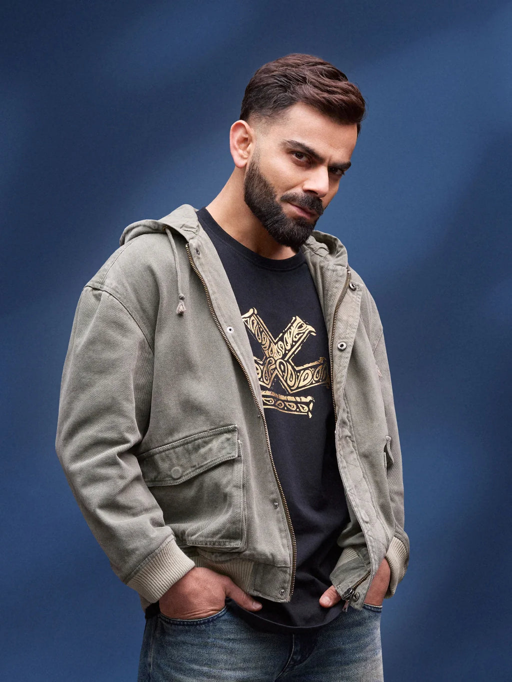 men's casual oversized crop fit front zipper hooded jacket | Olive