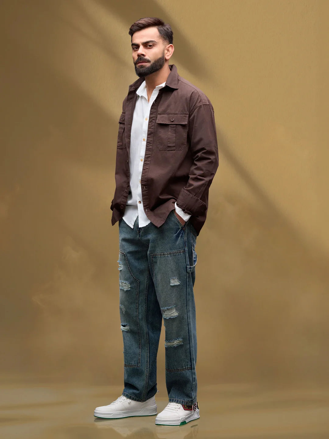 Casual Comfort Fit Shirt With Double Pockets | Brown